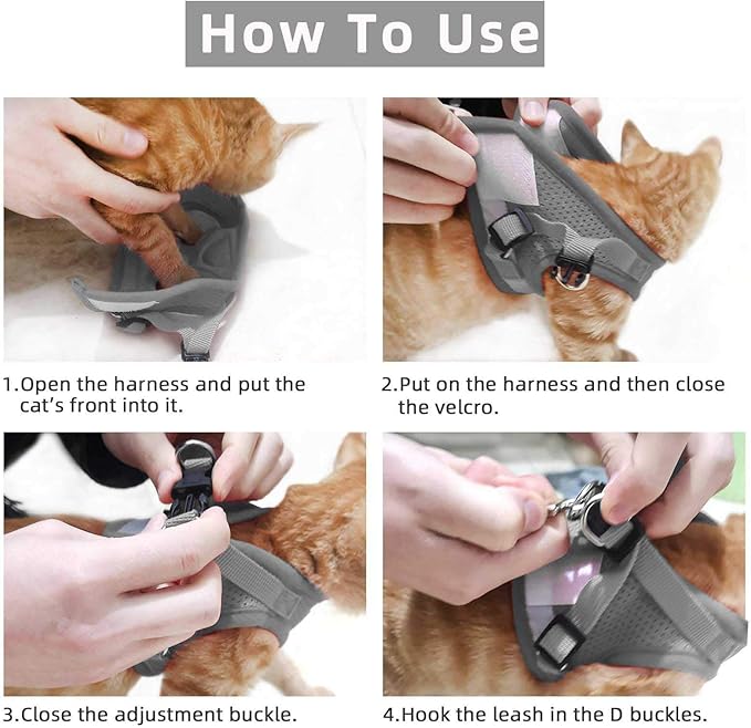 Cat Vest Harness and Small Dog Vest Harness for Walking, All Weather Mesh Harness, Cat Vest Harness with Reflective Strap, Step in Adjustable Harness for Small Cats (Gray, S)