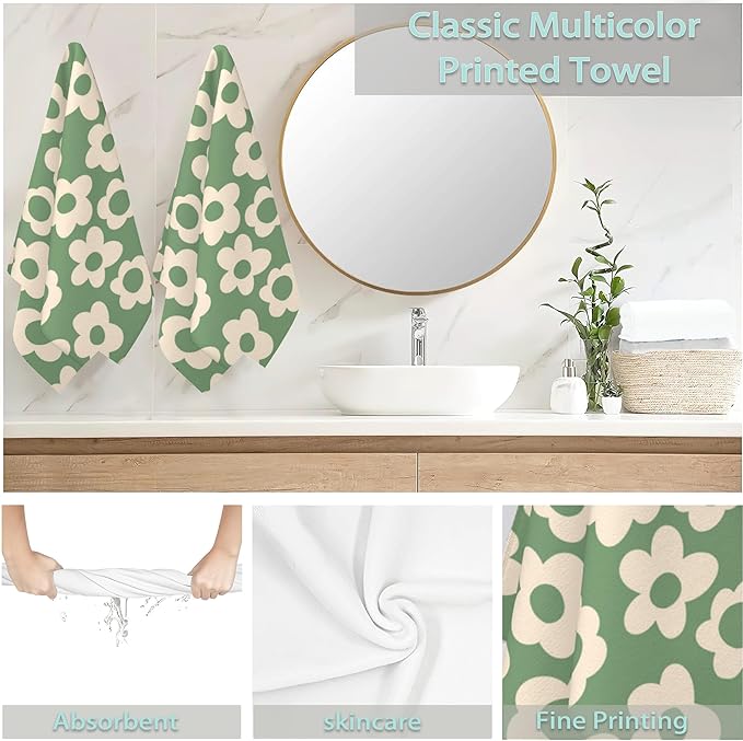 2 Pack Hand Towels for Bath,Vintage Groovy Flowers Decorative Towels Highly Absorbent Soft Towels for Bathroom Beach Kitchen Spa Gym Face Towel 14x28 Inch