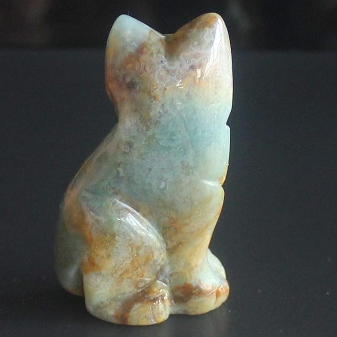 2‘’ Hand Carved Gemstone Crystal Indian Agate cat Figurine Animal Carving