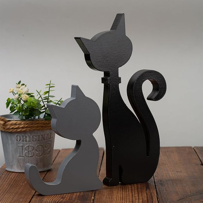 3PCS Halloween Cat Decorations Standing Cat Figurines,Gifts for Cat Lovers Women Kids,Black Cat Halloween Tabletop Decor, US-CAT-3
