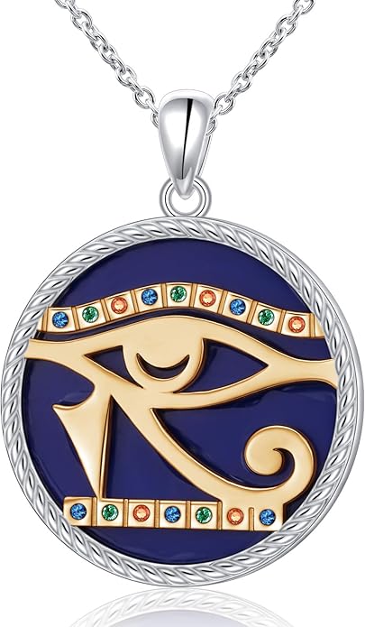 Alphm Egyptian Jewelry for Women 925 Sterling Silver Bastet Goddess/Eye of Horus Pendant Necklace Ancient Egyptian Jewelry Present