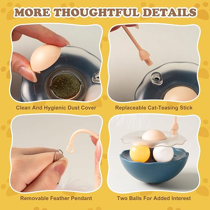 3-in-1 Tumbler Catnip Toy Interactive Cat Toys Cat Teaser with Feather and Bell, Track Balls Kitten Toys for Indoor Cats 9.8'' High (Blue)