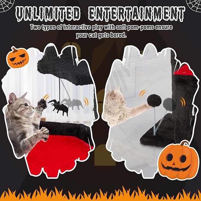 Erinnyees Gothic Cat Tree, Black Cat Tower for Indoor Cats, 33.5" Cat Condo with Scratching Post, Coffin Cat Bed, Small Goth Cat Tree with Spooky Ball for Kittens