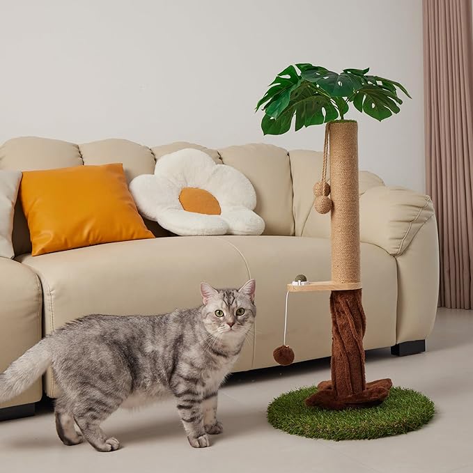 Cat Scratching Posts with Sisal Rope, Dangling Balls and Natural Healthy Catnip Balls, 33.86" Tall Cat Scratcher with Extra Cat Energy Ball for Indoor Cats Adults and Kitten