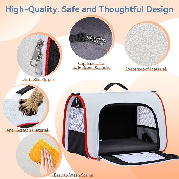 A4Pet Kitten Carrier, Airline Approved Cat Carrier for 1-12 lbs Small Pets, Soft-Sided and Portable Pet Travel Carrier Bag for Rabbit - White, 15.7 x 9 x 10.6, Small