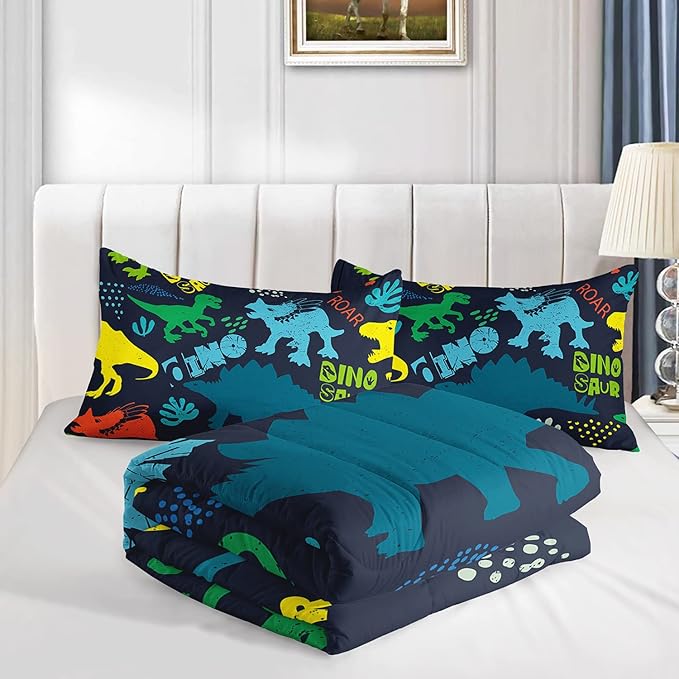 Axolotl Boys Bedding Cartoon Dinosaur Comforter Set Twin Size,Cute Dinosaur Bedding Set for Boys Girls Teens Kids Adults Room Decor,Kids Comforter Set All Season,1 Quilt 2 Pillow Cases,Blue
