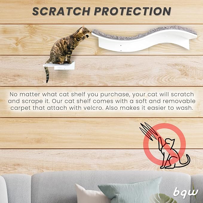 Cat Shelf Wall Mounted Floating Cat Shelf Bed Furniture Climbing Wall for Cat Perching Sleeping Lounging with 2 Steps (Waved)