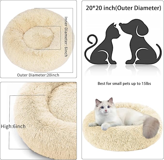 Cat Beds for Indoor Cats,20 Inch Dog Bed for Small Melium Large Dogs, Washable-Round Pet Bed for Puppy and Kitten with Slip-Resistant Bottom