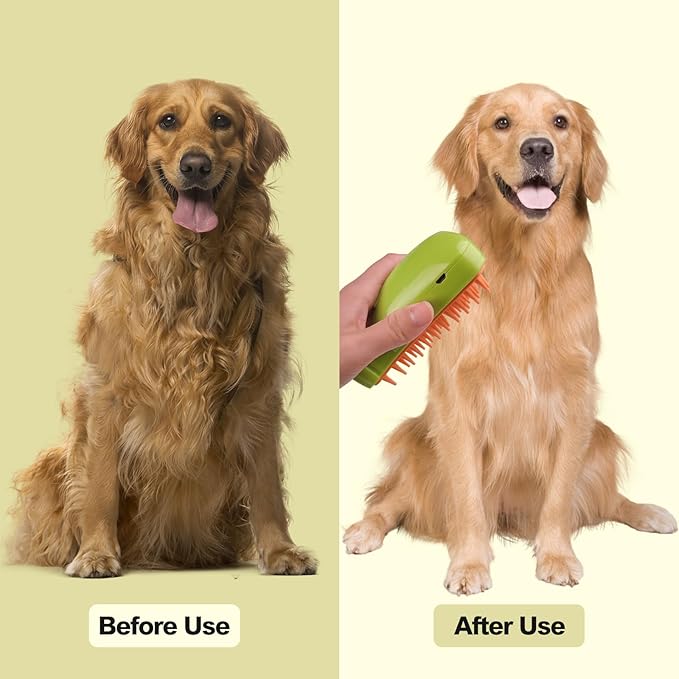 3in1 Cat Steam Brush,Multifunctional Rechargeable Cute Steamy Pet Brush for Short Or Long Hair Cats/Dogs To Massage/Clean/Eliminate Flying&Tangled Hair With USB Cable-Green Banana