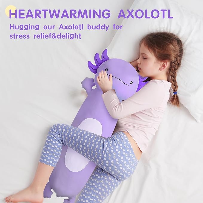 22 inch Cute Giant Purple Axolotl Plush Soft Body Pillow, Large Squishy Plushies Axolotl Stuffed Animals Toy, Gifts for Kids Boys Girls Birthday