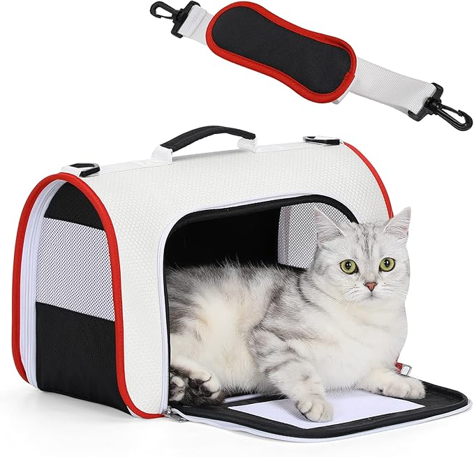 A4Pet Kitten Carrier, Airline Approved Cat Carrier for 1-12 lbs Small Pets, Soft-Sided and Portable Pet Travel Carrier Bag for Rabbit - White, 15.7 x 9 x 10.6, Small