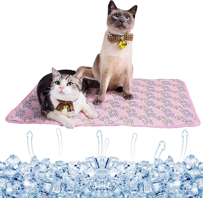 SEIS Dog Ice Pad Ice Silk Cats Kennel Mat Pet Cooling Pad Summer Cool Bamboo Mat Breathable Pad (Pink, M)