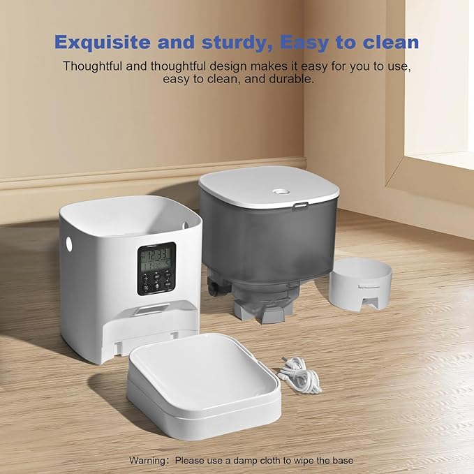 Automatic Cat Feeder, 4L Cat Food Dispenser with 10s Voice Recorder, Pet Feeder up to 8 Meals per Day, Timed Cat Feeder with Dry Food Sealed Ring (White, 4L-Basic)