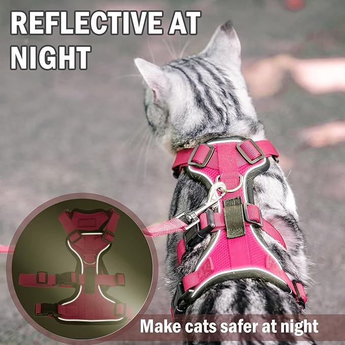 PUPTECK Cat Harness and Leash Set Escape Proof for Walking, Breathable Mash Vest Adjustable Harness for Cats Puppy Small Animals, Reflective at Night, Fuschia Medium