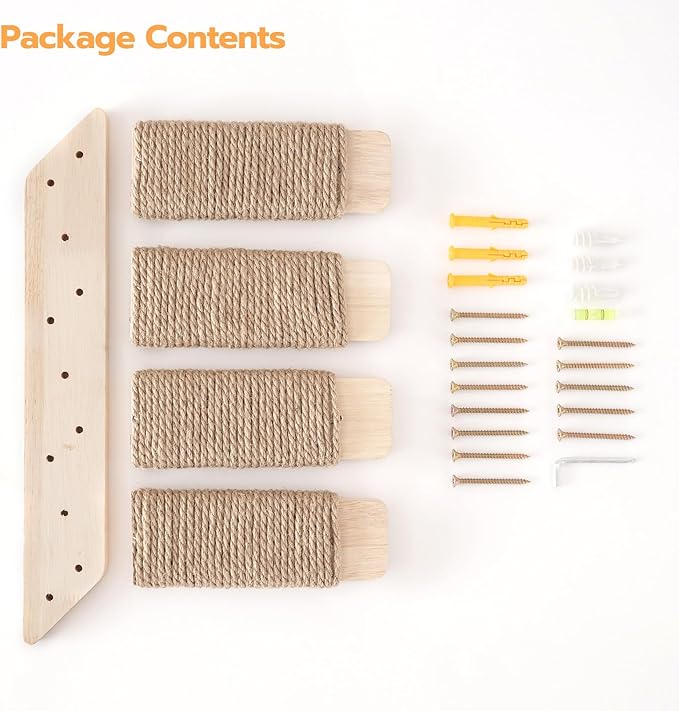 HOOBRO Wood Cat Wall Shelves, 4-Level Cat Wall Steps with Jute Scratching Steps, Cat Climbing Wall, Cat Wall Furniture, Easy to Install, Holds up to 40 lb, Natural NL11CS03