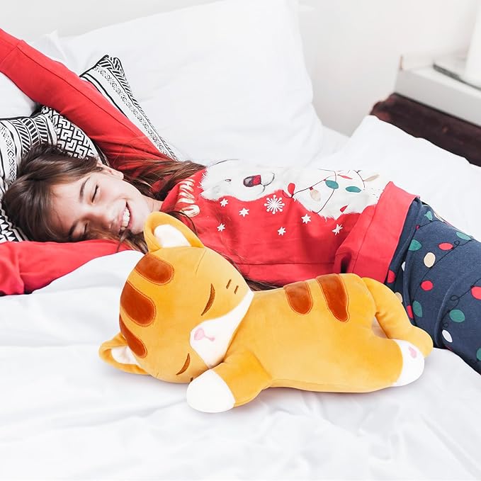 Achwishap Cat Stuffed Animal,Cat Plush Pillow,Soft Kitten Plush Kawaii Hugging Pillow,Cute Plush Toys Cuddle Plushie for Kids Adults Gifts Birthday(Orange Cat,14”)