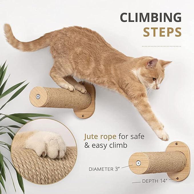 Wooden Wall-Mounted Cat Hammock with 2 Steps and Wall Shelves – Durable and Stylish Cat Lounger, Space-Saving Design, All-Natural Wood, Perfect for Indoor Cats to Climb, Rest, and Play