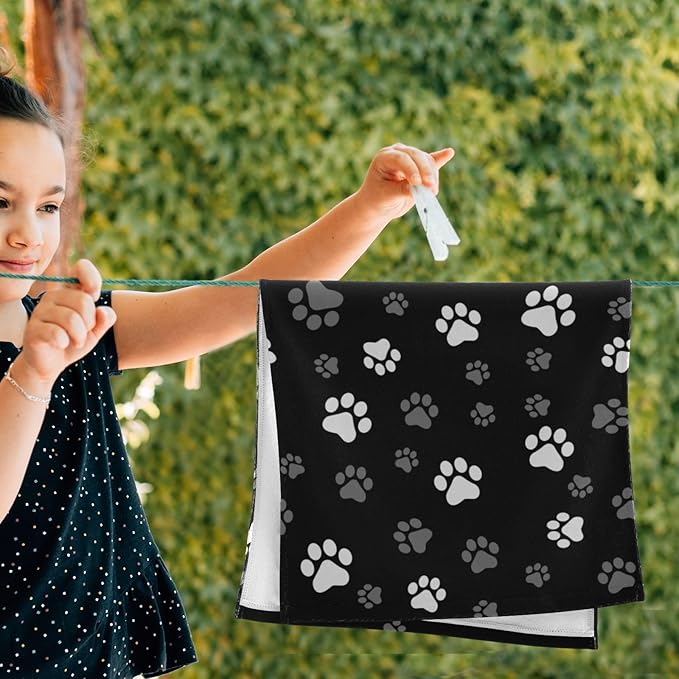 2 Pack Black White Grey Hand Towels for Bathroom,Soft Absorbent Dog Cat Paw Gray Towels for Kitchen,Cute Animal Pet Footprint Decorative Guest Bathroom Towels for Bath,Face,Shower,Gym 14"x28"