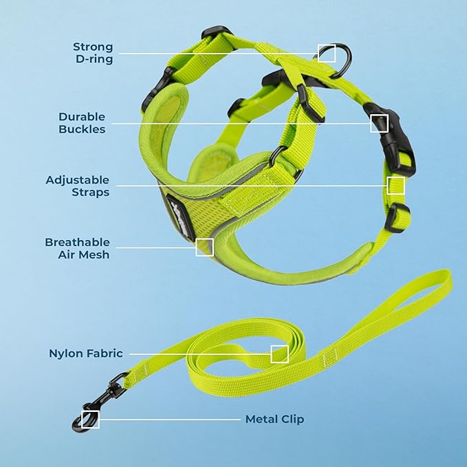 Voyager Escape Proof Cat Harness and Leash Set with Reflective Stitching, Neoprene Handle 5ft - Supports Small, Medium and Large Cats, Kittens for Walking by Best Pet Supplies - Lime, XXS
