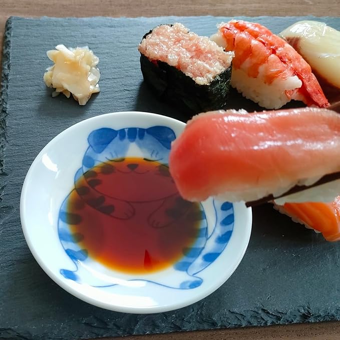 5 Piece Set of Microwave & Dishwasher Safe Cat Design Small Plates - Perfect for Sushi & Desserts, Set of 5, Sprawled Cat