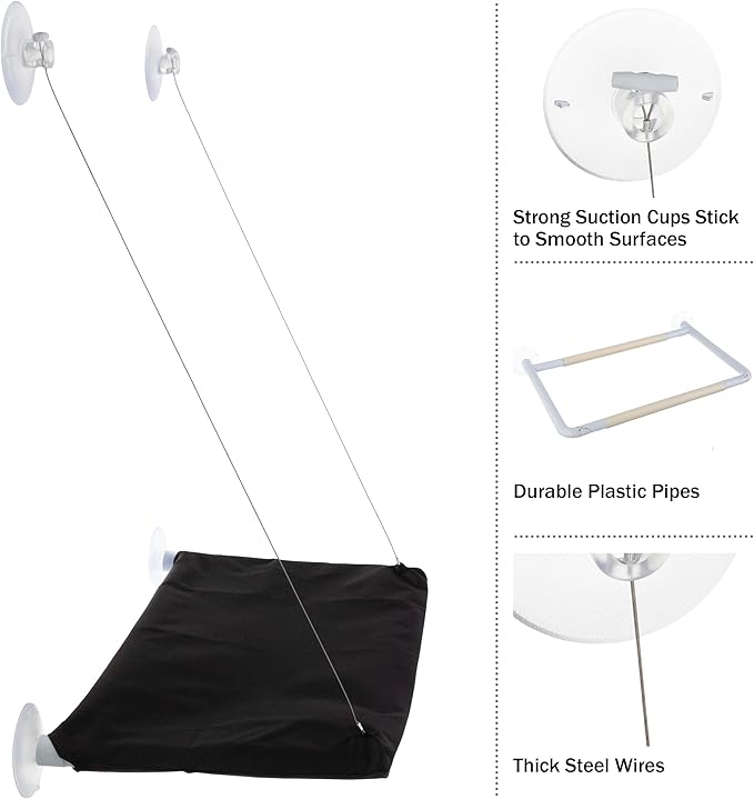 Cat Window Perch - Cat Window Hammock with Strong Suction Cups and Removable Machine Washable Oxford Cloth Cat Bed for Large Cats by PETMAKER (Black)