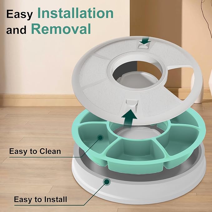 Automatic Cat Feeder Wet Food/Dry Food, 6Meal Timed Pet Feeder Easily Programmable &Easy to Clean, Auto Feeder for Cats/Small Dogs(Green)