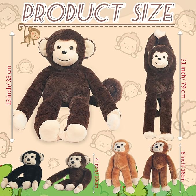 5 PCS Monkey Stuffed Animal, Large Mommy Stuffed Monkey Toy with 4 Baby Monkeys in Zippered Pouch, Huggable Monkeys Plush for Kids Forest Party Decor Christmas Birthday Gifts