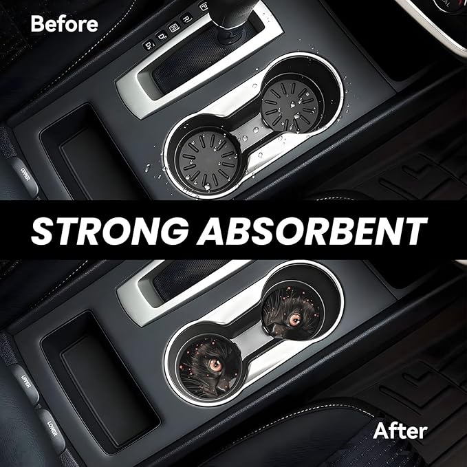 Absorbent Ceramic Car Coasters for Cup Holders, Black Cat Design 2.56" Anti Slip Universal Drink Cup Coasters for Women Men (2 Pack)