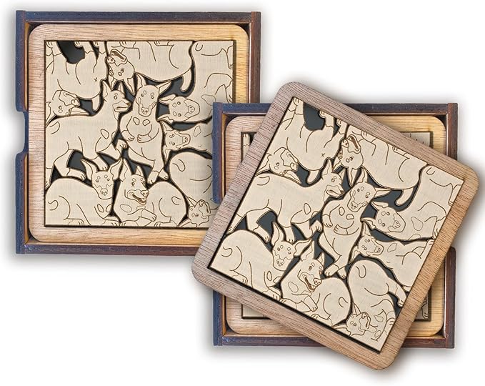 02 Doberman Pinscher Dog Coaster - Doberman Pinscher Dog Puzzle Wooden Coaster Set - Interlocking Jigsaw Drink Mats with Laser-Cut Design for Doberman Pinscher Lovers