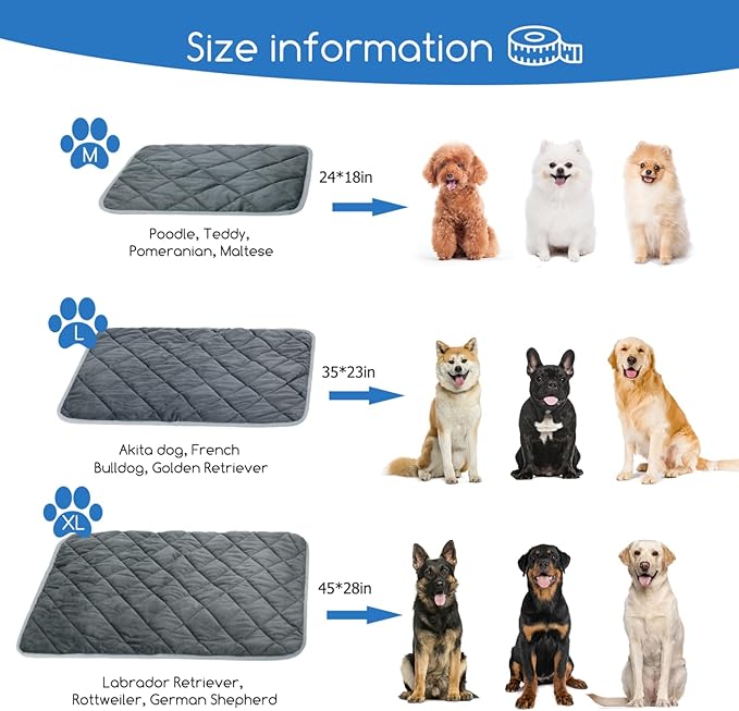 Nobleza Self Warming Pet Mat, Extra Warm Thermal Dog Crate Pad for Indoor Outdoor Pets, Washable Anti-Slip Kennel Mat for Medium Small Dogs and Cats, 24" × 18" Grey