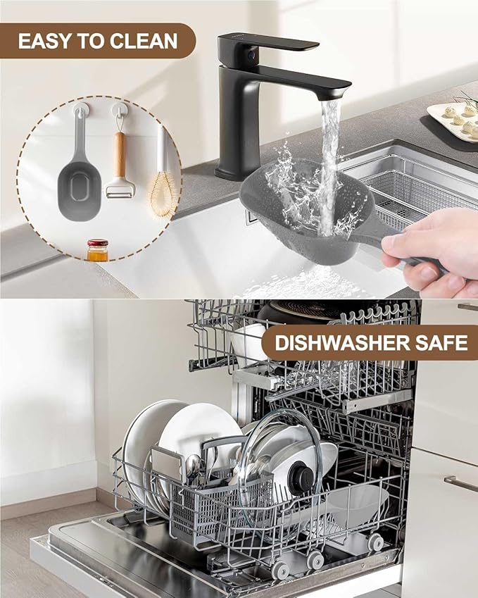 3PCS Dog Food Scoop, 1 Cup Plastic Pet Food Scoop with Measuring Lines 1/2 Cup and 1 Cup for Dogs, Cats, Birds and Rabbits(2 Grey and 1 Green)