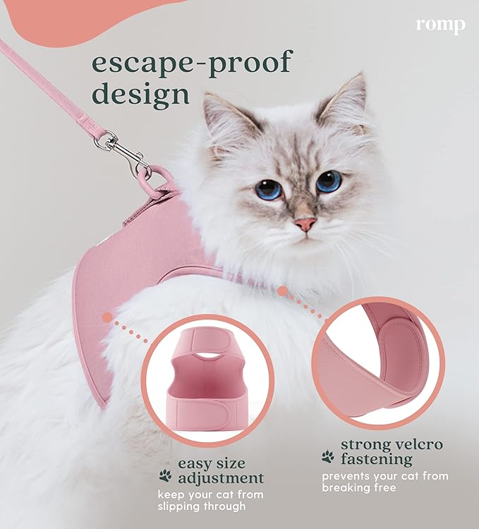 Cat Harness, Collar & Leash Set - Escape Proof Adjustable Choke Free Velcro Harness Vest for Walking Cats & Kittens (Powder Pink, Medium)
