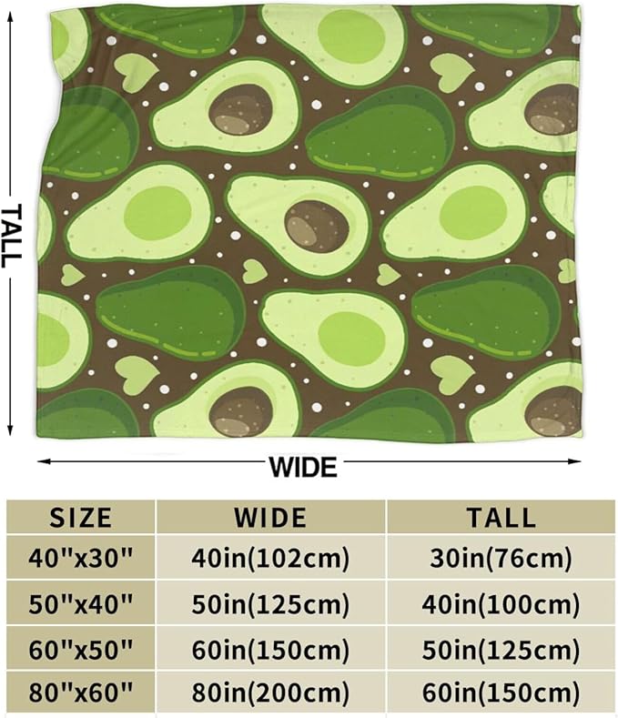 Avocado Merch Cozy Print Flannel Fleece Soft Plush Fuzzy Warm Lightweight Bedding - Avocado Gifts for Women, Men, Girls, Kids - 80"X60"