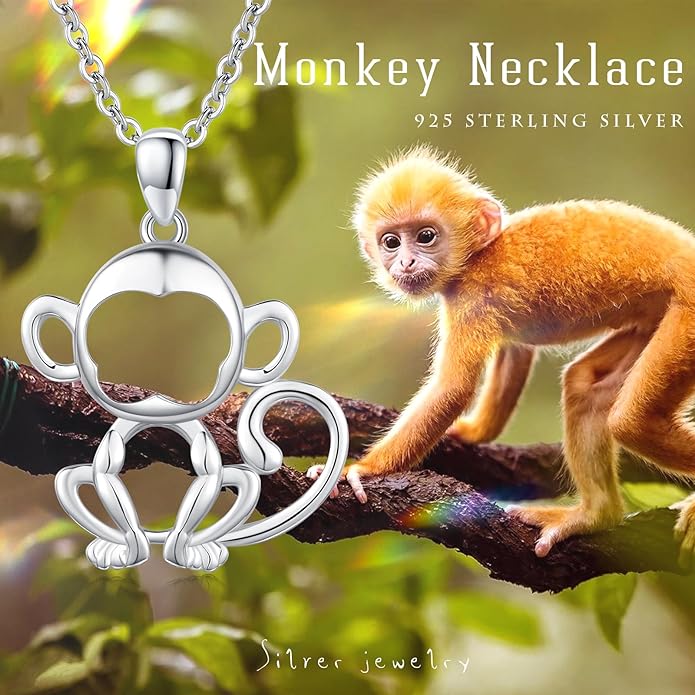 Animal Necklace for Women Girls 925 Sterling Silver Cat/Dog/Monkey/Sloth Pendant Necklace Cute Animal Jewelry Gift for Women Girls