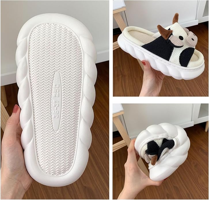 AZCHEN Women's Animal Cartoon Pig Slippers - Cute and Comfortable Linen Plush Slippers for Home