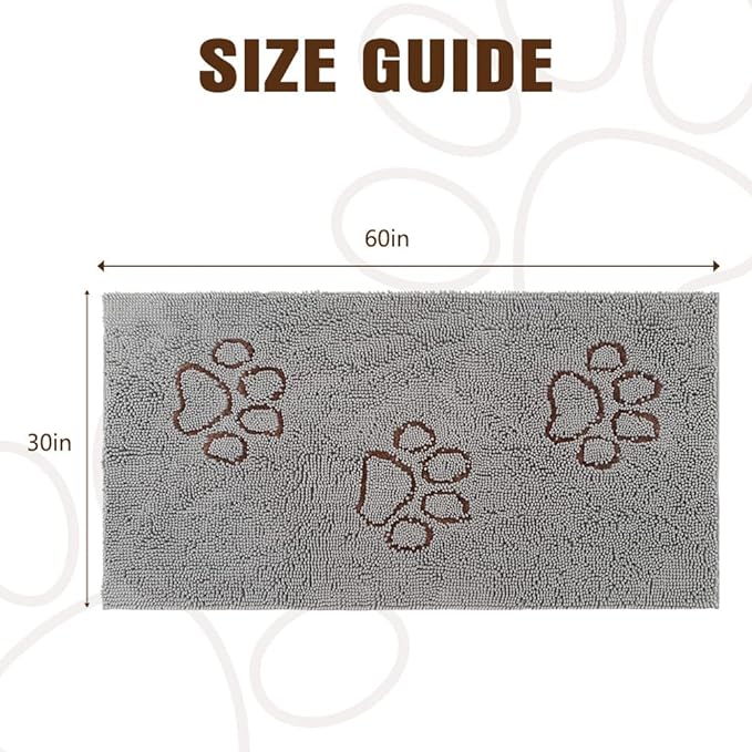 EXPAWLORER Dog Door Mat for Muddy Paws - Highly Absorbent Microfiber Dog Rug, Soft Chenille Dog Runner Rug Indoor Outdoor Floor, Non-Slip Large Pet Paw Cleaning Washable Mud Mat for Bathroom, Grey