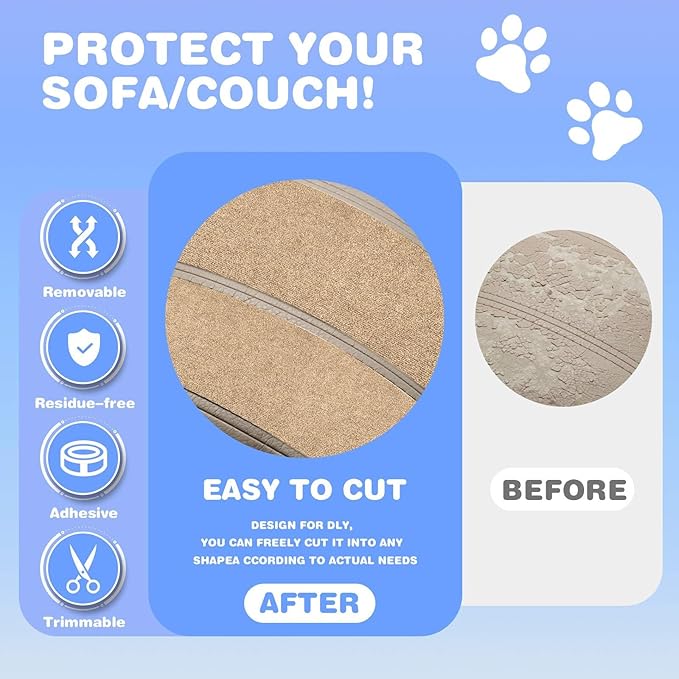 Cat Scratching Mat 78.7"x15.8" Self-Adhesive Cat Furniture Protector, Climbing Cat Scratch Pad for Cat Tree, Sofa, Wall, and Furniture DIY Protection (Beige)