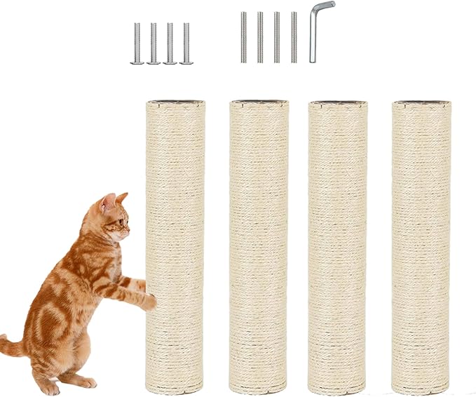 4 Pcs Cat Scratching Post Replacement for Indoor 15.7 x 3.1 Inches Cats Tree Replacement Parts Natural Sisal Cat Scratch Posts Refill Pole Part with M8 Screws Spare Cat Furniture Accessories