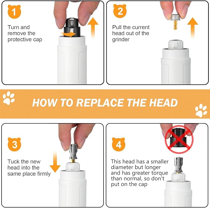 Anti-Clogging Pet Nail Grinder Head, Faster Cooling Dog Nail Grinding Bit with Steel Brush Compatible with Casfuy & Many Brands for Small Medium Large & Anxious Dogs - Don't Cover It