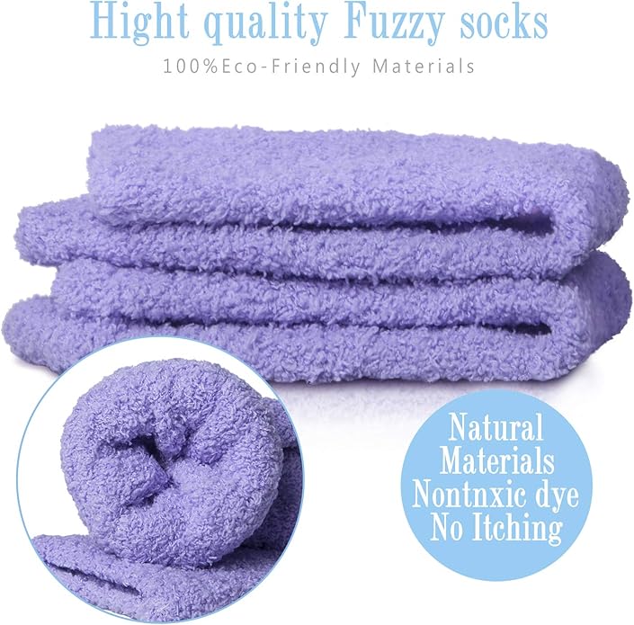 6 Pairs Womens Fuzzy Socks Winter Warm Soft Cozy Fluffy Microfiber House Sleeping Slipper Socks Christmas Gifts