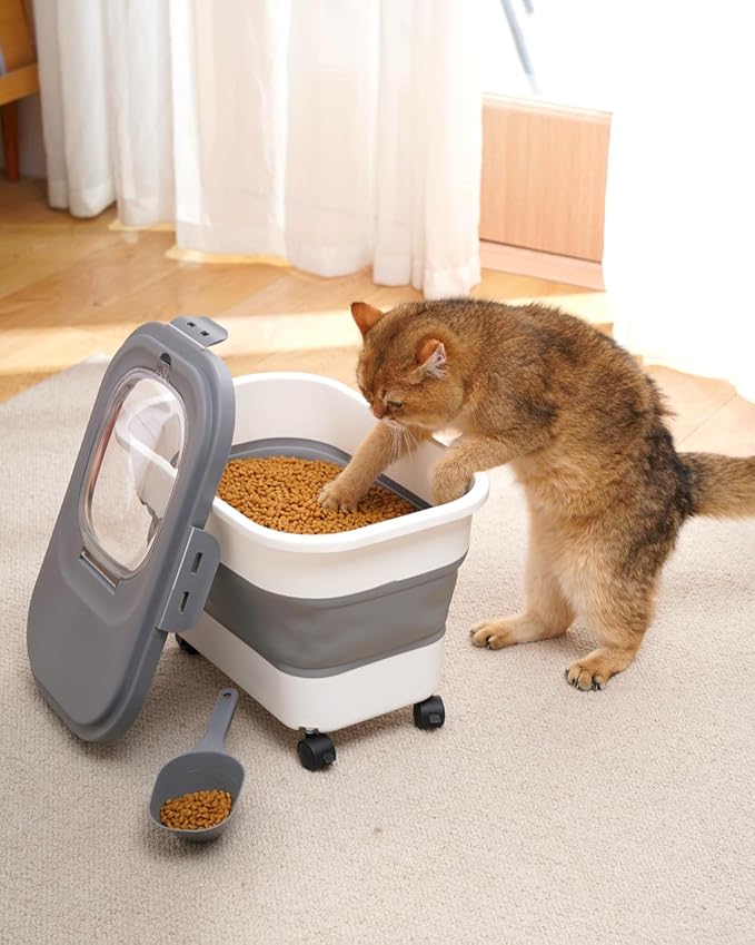 20-23 Lbs Dog Food Storage Container - Collapsible Dog Food Container with Attachable Casters and Scoop,Travel Silicone Bowl, Pet Food Storage Containers to Keep Dry Food Fresh,Easy to Move