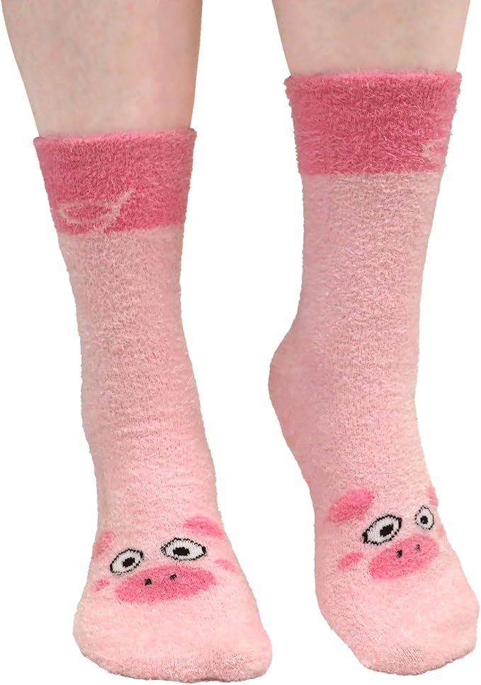 BambooMN Super Soft Warm Cute Women's Animal Non-Slip Fuzzy Fluffy Crew Winter Home Socks