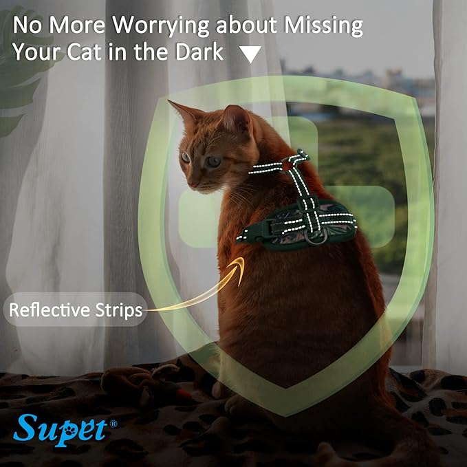 Supet Cat Harness and Leash Escape Proof for Walking, Adjustable Cat Vest Harness and Leash Set for Large and Small Kittens Dogs