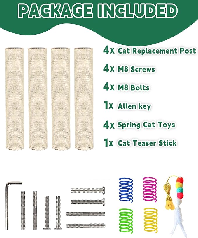 BNOSDM 4 Pcs 11.8”x2.75” M8 Replacement Scratching Post for Cat Tree Tower Rope Scratch Poles Refill Sisal Pole Part for Refurbishment Hemp White