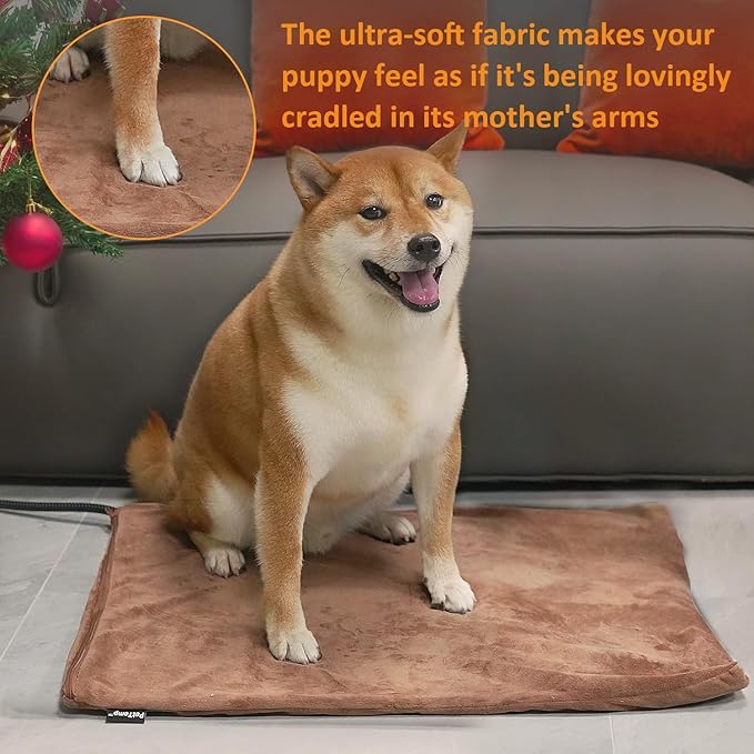 Upgraded Pet Heating Pad, 5 Adjustable Temperature & Timer, Electric Heated Dog Cat Bed for Winter, Auto Power-Off, Waterproof Chew-Resistant (M:20'' x 16'')