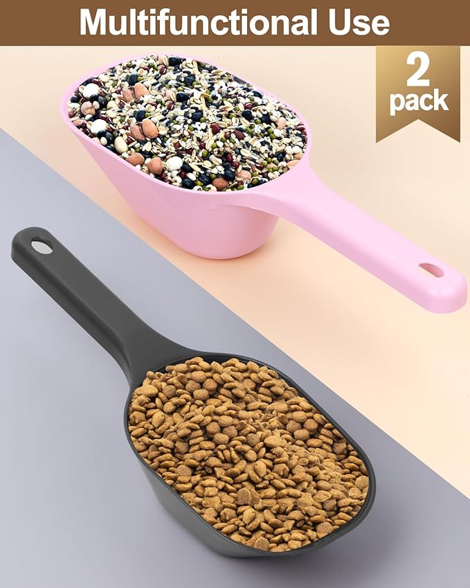 2 Pack Dog Food Scoop, 1 Cup Pet Food Scoop With Measuring Lines (Black and Pink)