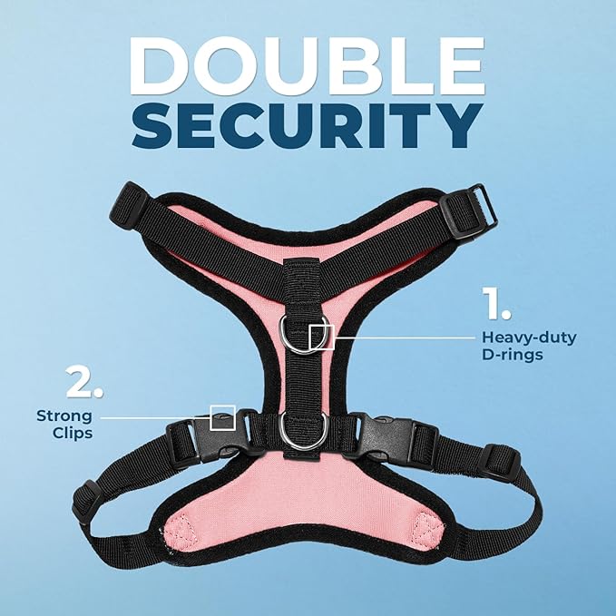 Voyager Step-in Lock Dog Harness w Reflective Dog Leash Combo Set with Neoprene Handle 5ft - Supports Small, Medium and Large Breed Puppies/Cats by Best Pet Supplies - Pink/Black Trim, S