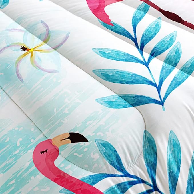 AILONEN Flamingo Comforter Set for Girls Kids, Tropical Flamingo Pattern Bedding Set Twin Size,Superior Quilt Ultra Soft,3 Piece 1 Comforter and 2 Pillowcases,Microfiber Fabric