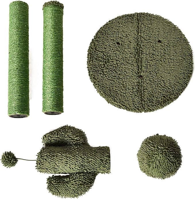 Amazon Basics Cactus Cat Scratching Post with Three Posts and Dangling Ball, Sisal and Carpet, Small, 22.44" Tall, Green