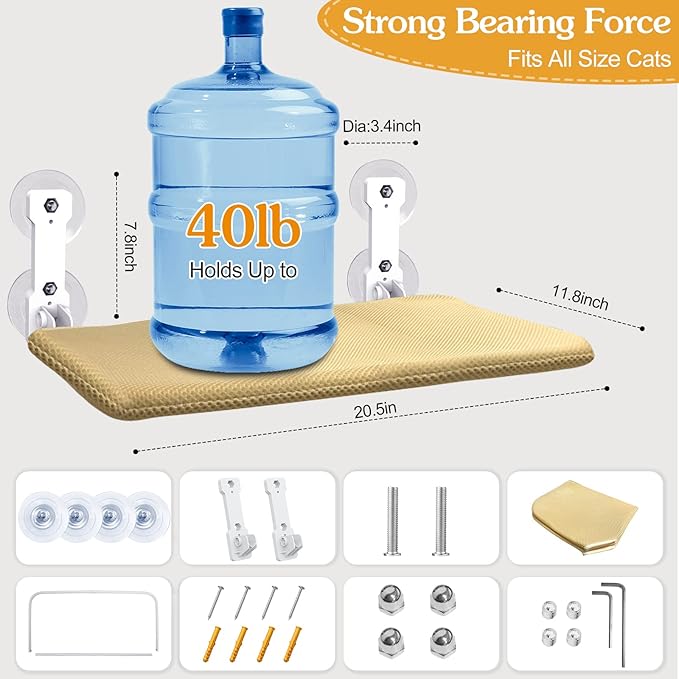 2 Pack Foldable Cat Window Perch, Cordless Cat Window Hammock Cat Window Bed Safety Window Sill Cat Perch for Indoor Cats Inside, Strong Suction Cup Large Cats Window Seat with Sturdy Metal Frame